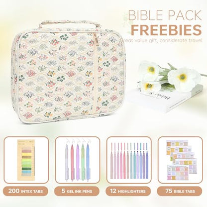 Bible Bag Cover Case for Women Study Supplies Kit Church Book Holder - color: Wildflower Meadow