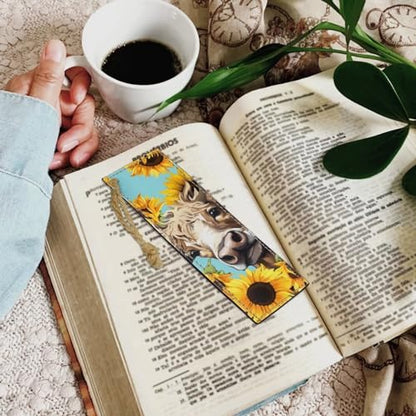 2 Pack Leather Cow Sunflower Bookmark Bookmarks for Teachers, Students, Book Lovers Pocket Kitten Fun Book Marks for Reading Cool Bookmarks, Adults Kids - color: Cow and Sunflower Pattern