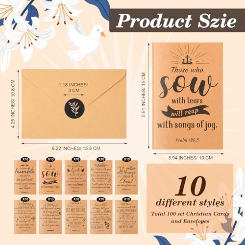 100 Sets Bible Verse Cards, with Envelopes Stickers, Kraft - style: Kraft