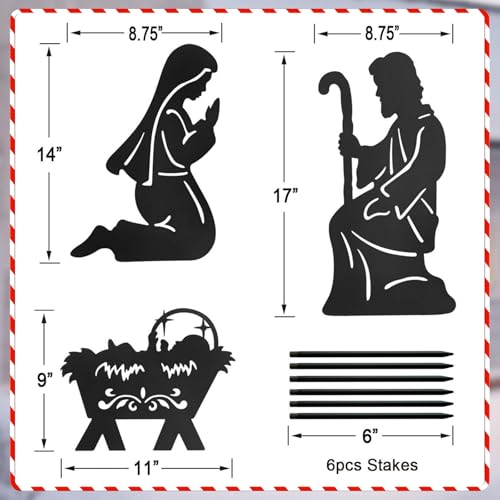 Nativity Scene Outdoor,Black Silhouette Metal Nativity Set for Yard Stakes - color: Nativity-black