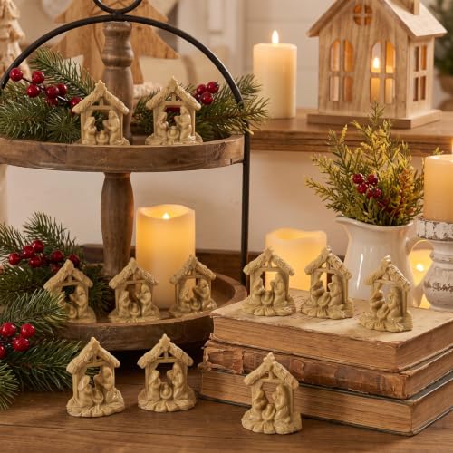 Weysat 60 Pcs Christmas Mini Resin Nativity Set Figurine Resin Jesus Nativity Scene Collection with Manger Christmas Figurines for Indoor Tabletop Decorations Gift - color: Beige, size: Jesus Birth