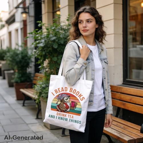 Reusable Canvas Grocery Bags, I Read Books Drink Tea And I Know Things, Funny Reusable Grocery Tote Bag, Aesthetic Bags, Canvas Tote Bag Gifts for Women Teacher - color: Style 19