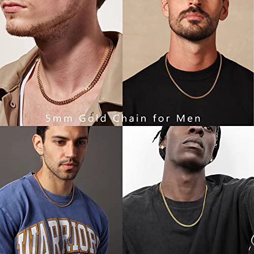 Reoxvo Stainless Steel Cuban Link Chain Necklaces Jewelry for Men - color: b.5mm width-gold plated, size: 26.0 Inches
