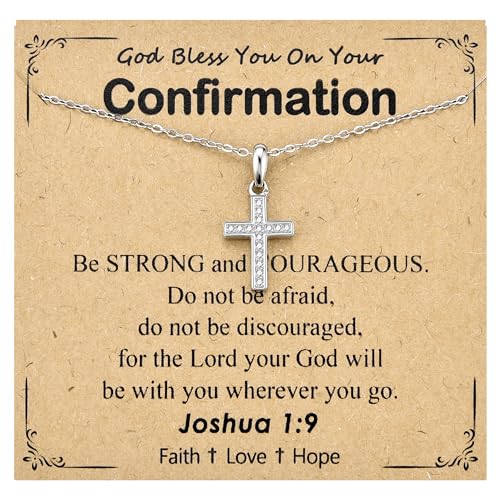 Cross Necklace for Girls Women, Baptism Easter First Communion Confirmation Gifts - 16"+2" Silver Plated Tiny Cross Necklace, Religious Jewelry Gifts for Daughter Granddaughter Goddaughter - style: Confirmation