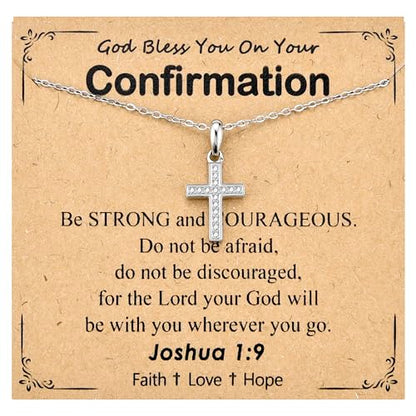 Cross Necklace for Girls Women, Baptism Easter First Communion Confirmation Gifts - 16"+2" Silver Plated Tiny Cross Necklace, Religious Jewelry Gifts for Daughter Granddaughter Goddaughter - style: Confirmation