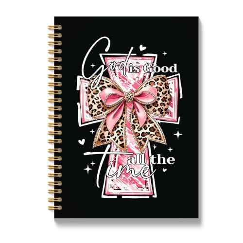 JMICTUB Pink and Leopard Coquette Christian Spiral Notebook 5.5x8.3, God Is Good All the Time Bible Verse Religious Hardcover Lined Journal - color: Spiral notebook-02