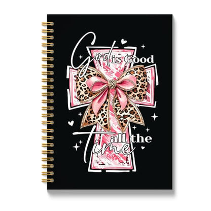 JMICTUB Pink and Leopard Coquette Christian Spiral Notebook 5.5x8.3, God Is Good All the Time Bible Verse Religious Hardcover Lined Journal - color: Spiral notebook-02