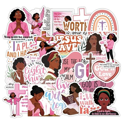 100 Pcs Christian Prayer Board Stickers, Jesus Sticker for Water Bottles Laptop Scrapbook Journaling Planner, Bible Study Vision Board Supplies Christian Easter Gifts - color: Pink Black