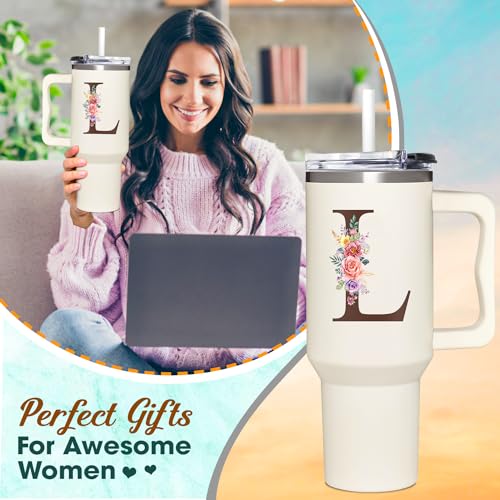 Personalized Gifts for Women, Customized Mother's Day, Birthday, Xmas Gift For Grandma, Mom, Wife, Friends, Sisters, Coworkers, Monogrammed Tumbler 40oz with Lid and Straw - color: L