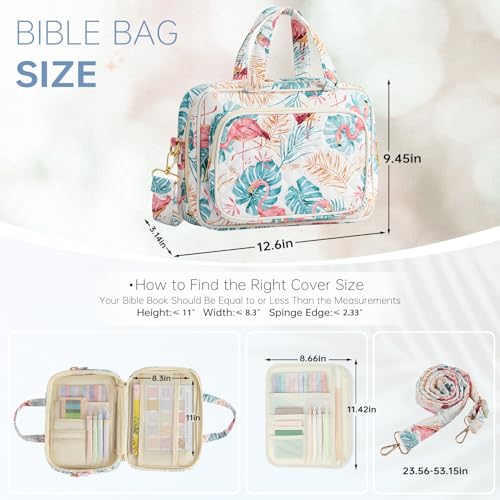 Bible Cover Case for Women Bible Study Supplies Church Camp Essentials Christian Gifts for Women Journaling Kit Quilted Large Bible Book Sleeve (Pink Flamingo, Large) - color: Fs Flamingo