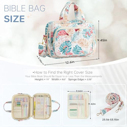Bible Cover Case for Women Bible Study Supplies Church Camp Essentials Christian Gifts for Women Journaling Kit Quilted Large Bible Book Sleeve (Pink Flamingo, Large) - color: Fs Flamingo
