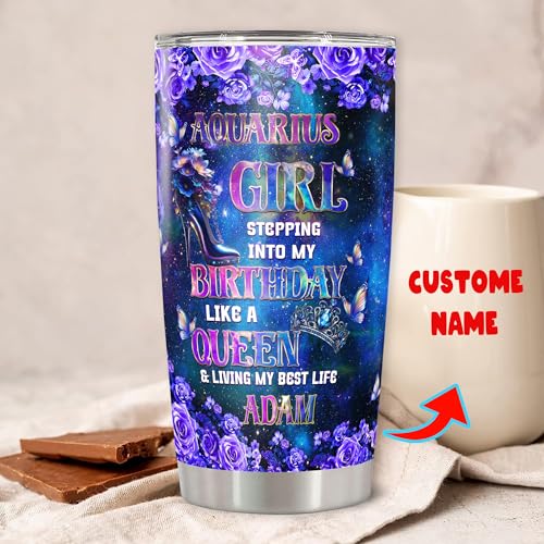 Personalized Queen Tumbler Custom Zodiac Insulated Cup Purple Galaxy Butterfly Flower Travel Mug with Lid Stainless Steel 20 30 Oz Astrological Sign Aries Gemini Cancer Leo Virgo Libra Taurus Scorpio - color: Zodiac