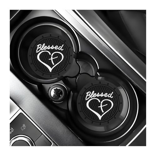 KVAEY 2 PCS Car Cup Holder Coasters, 2.76 Inch Anti Slip Vehicle Drink Mats with Cute Blessed Cross and Heart, Shockproof, Universal Car Accessories (Black, 2 PCS) - color: Black, size: 2 PCS