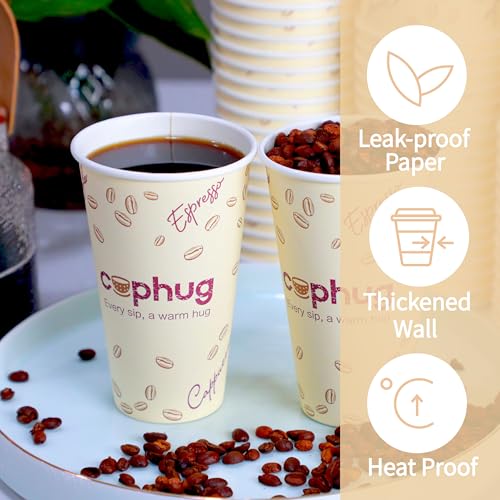 16oz Disposable Coffee Cups with Lids, Kraft Sleeves & Straws, 100 Pack Black Paper Hot Drink Cups - color: Yellow, size: 16oz-100Pack