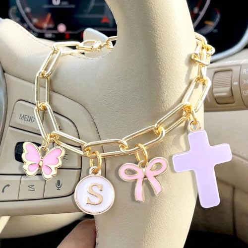 Cross Letter S Gold Car Steering Wheel Charm Chain Christian Gifts - color: Butterfly Letter S