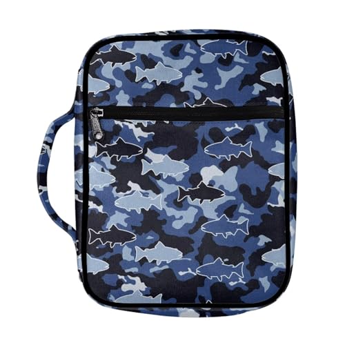 Coldinair Camouflage Shark Bible Cover for Men Large Bible Case Scripture Study Carrying Book Cover Church Bag Protective with Handle and Zippered Pocket - color: Camouflage Shark