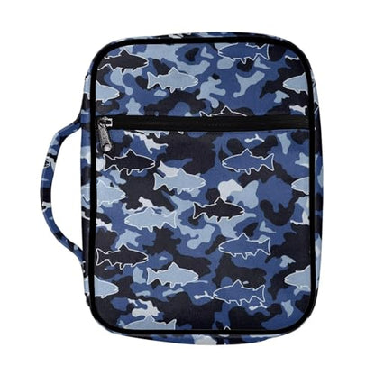 Coldinair Camouflage Shark Bible Cover for Men Large Bible Case Scripture Study Carrying Book Cover Church Bag Protective with Handle and Zippered Pocket - color: Camouflage Shark