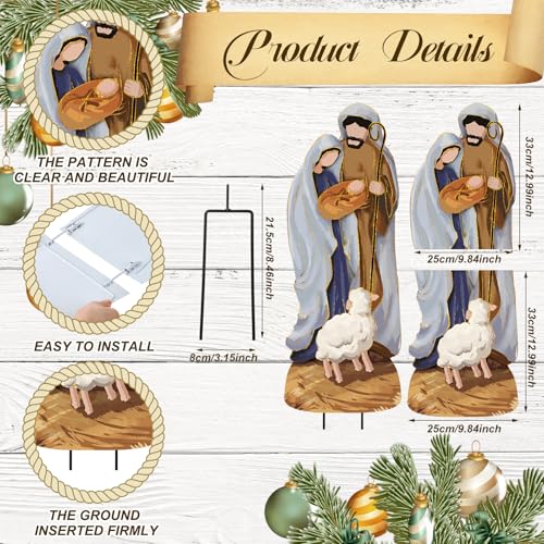 Reallnaive Metal Christmas Outdoor Nativity Scene for Yard with Stake 30 Inch Large Christmas Nativity Set with Baby Jesus Mary and Joseph Outside Waterproof Religious Yard Lawn Signs for Garden Lawns - style: Classical