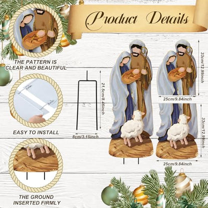 Reallnaive Metal Christmas Outdoor Nativity Scene for Yard with Stake 30 Inch Large Christmas Nativity Set with Baby Jesus Mary and Joseph Outside Waterproof Religious Yard Lawn Signs for Garden Lawns - style: Classical