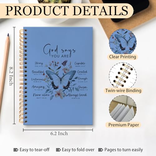 huester Inspirational Christian Butterfly Notebook Journal, God Says You Are Bible Scripture Blue Journal Notebooks for Note Taking, Bible Journaling Hardcover Paper Spiral Notebook, 5.5x8.3 Inch - color: blue
