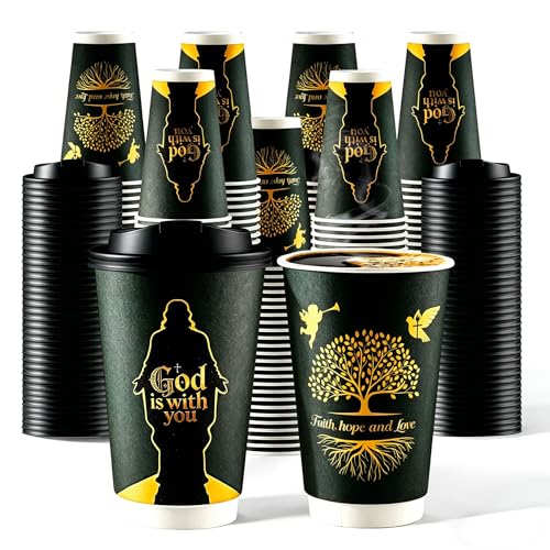 24 Pack 16oz Christian Coffee Cups with Lids Disposable Paper Cups Hot Cold Beverage Drinking Cup for Religious Party Favors Sunday School Church Baptism - color: pray
