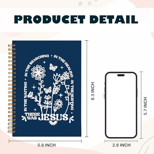BearCake Boho Floral Christian Notebook Journal, Christian Gifts for Women, Bible Notebooks for Note Taking, Bible Journaling Notebook, There Was Jesus Hardcover Spiral Notebook 5.5x8.3 Navy Blue - color: Bible-Jesus star deep blue