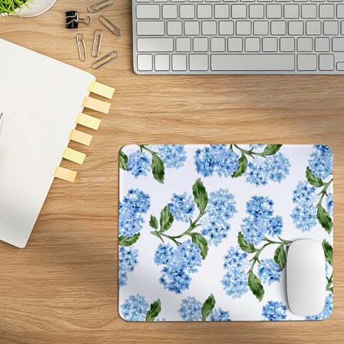 Summer Light Blue Hydrangea Mouse Pad,Boho Botanical Desk Decor,Painted Hydrangea Floral Desk Mat,Summer Aesthetic Pastel Flower Gaming Mousepad for Office Home Dorm Laptop,10.2x8.2Inch - color: Blue Hydrangea