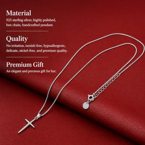 ELEGANT & PRECIOUS STRANDS Sterling Silver Cross Necklace For Women, Cross Pendant Easy to Wear – Classic Silver Cross Necklaces for Women Simple Trendy Every Day Jewelry
