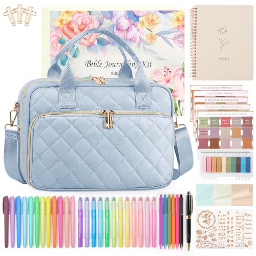 BellaHold Bible Cover Case for Women with All-in-One Bible Journaling Kit - color: Grayishi Blue