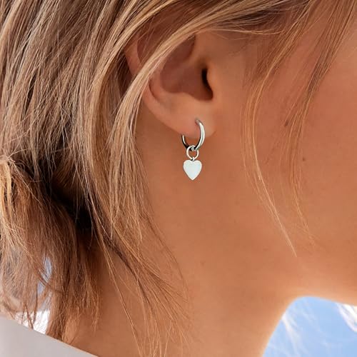 DAILY VIBES Cute Butterfly Star Cross Heart CZ Dangle Earrings for Women - color: Silver Mini Heart