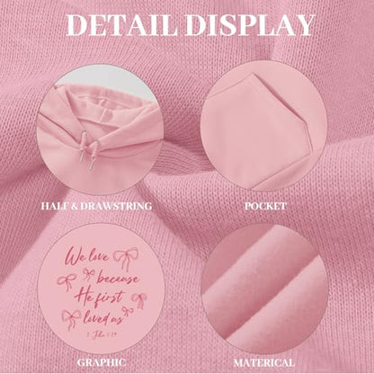 Christian Bow Hoodies for Women Cute Bow Print Sweatshirt Bible Verse Graphic Hoodie Religious Pullover Sweatshirts - color: Pink, size: XX-Large