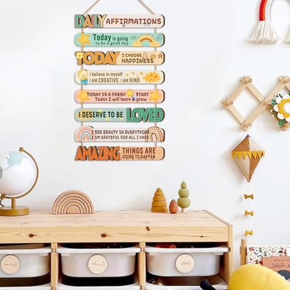 IARTTOP Daily Affirmations Inspirational Kids Classroom Wooden Hanging Sign - color: Inspirational Quote