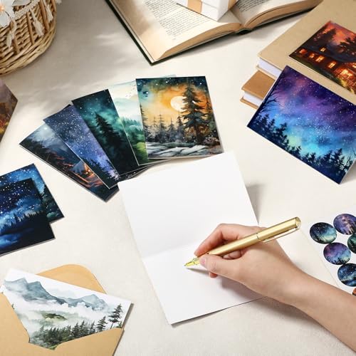 Motiskyy 50 Pcs Blank Greeting Cards 4x6, Blank Cards with Envelopes, 10 Designs, Ideal Stationary Set for All Occasions, Stationary with Matching White Envelope and Sticker(Watercolor Illustration) - style: Watercolor Illustration