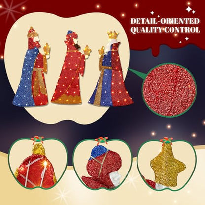 VINGLI Lighted Three Kings Christmas Decoration, Light up 3 Wise Men (Reyes magos) Outdoor Christmas Decor with LED Lights, 42in Nativity Scence Set (Reyes magos figuras Navidad) - size: 3.5ft