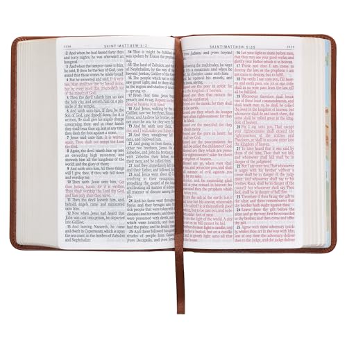 KJV Holy Bible, Compact Large Print Faux Leather Red Letter Edition - Ribbon Marker, King James Version, Saddle Tan
