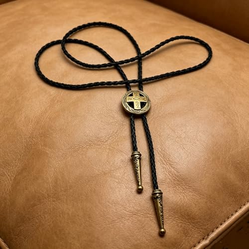 Fashionable Cross Bolo Tie Multi-Color Cross Shield Necktie - color: Retro Gold-style 1