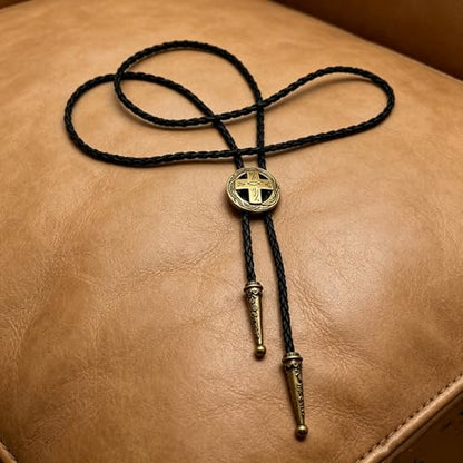 Fashionable Cross Bolo Tie Multi-Color Cross Shield Necktie - color: Retro Gold-style 1