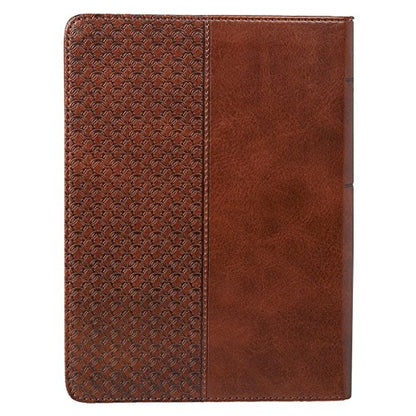 Christian Art Gifts Classic Handy-sized Journal Be Strong and Courageous Joshua 1:9 Bible Verse Inspirational Scripture Notebook w/Ribbon, Faux Leather Flexcover 240 Ruled Pages, 5.7" x 7", Brown