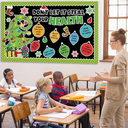 Christmas Bulletin Board Decorations Christmas Accents Healthy Habits Cutouts Red Green Xmas Elf Tree Paper Classroom Decors for Winter Holiday School Classroom Chalkboard Wall Decor Supplies - style: Christmas Tree