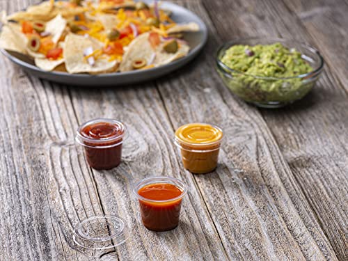 ELEGANT DISPOSABLES (1 oz - 100 Sets Clear Diposable Plastic Portion Cups With Lids, Small Mini Containers For Portion Controll, Jello Shots, Meal Prep, Sauce Cups, Slime, Condiments, (Pack of 2) - color: Clear, size: 1 Ounce (Pack of 2)