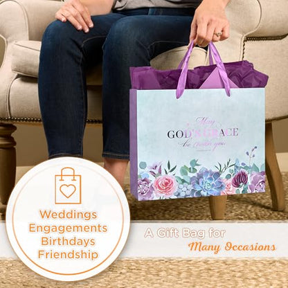 Christian Art Gifts Landscape Gift Bag with Card and Tissue Paper Set - God's Grace - Colossians 4:18 Inspirational Bible Verse, Purple/Blue, Large - color: God's Grace/Purple, style: Large Landscape