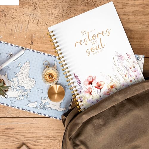 JMICTUB Floral Christian Spiral Notebook 5.5x8.3, He Restores My Soul Bible Verse Journal, Christian Gifts for Women, Psalm 23:3 Scripture Religious Hardcover Lined Notebook Journal - color: Spiral notebook-31