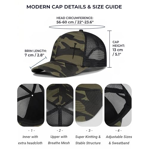 Christian Hats for Men Women,Jesus 3 Nail Cross Hat Christian Religious Gifts for Birthday/Christmas,Black and Silver - color: 591.camo-5