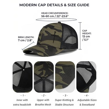 Christian Hats for Men Women,Jesus 3 Nail Cross Hat Christian Religious Gifts for Birthday/Christmas,Black and Silver - color: 591.camo-5