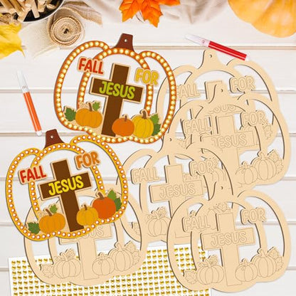 BeYumi Fall Wooden Pumpkin Craft - 20Pcs DIY Wooden Pumpkin Ornaments Craft Kit for Kids Make Your Own Christian Religious Fall for Jesus Craft with Gem Sticker Church Thanksgiving Party Decoration - style: Pumpkin