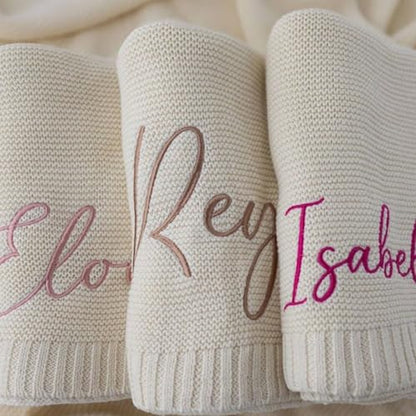 IZI POD Personalized Knit Baby Blanket, Embroidered Name Nursery Blanket, Cotton Knit Stroller Blankets, Gift for Baby, Birthday - Style 7 - color: Custom 2
