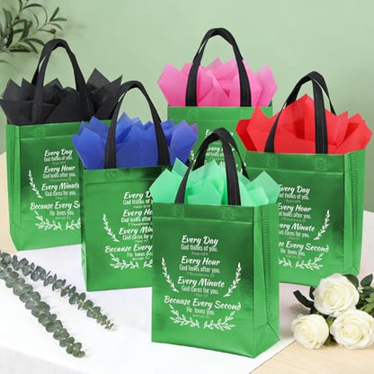 LUAVIARU 80 Pcs Bible Verse Christian Gift Bags Set – 40 Green Reusable Gift Bag with Handles & 40 Tissue Paper, Religious Gift Bag for Church Events, Baptism, Easter, Communion, Congratulations - color: Green, size: 40