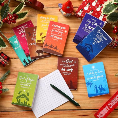 Tenceur 100 Pcs Mini Nativity Notepad Bible Verse 10 Styles Christmas