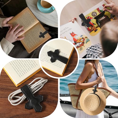 KINIVA Leather Magnetic Bookmarks for Women Men Book Lovers, Page Markers Gifts for Bible Students Teachers Reading (Cross-Black-2pcs) - style: Cross-Black-2pcs