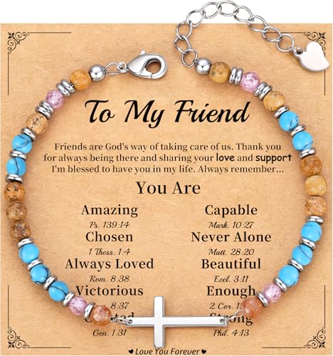 Cross Bracelet for Women, Christian Gifts for Women 2026 Stocking Stuffers for Teens Her Bead Bracelet Adjustable Gemstone Faith Religious Confirmation Communion Bracelet for Best Friend Mom Faith Birthday Anniversary Jewelry - color: Turquoise- Best Frie